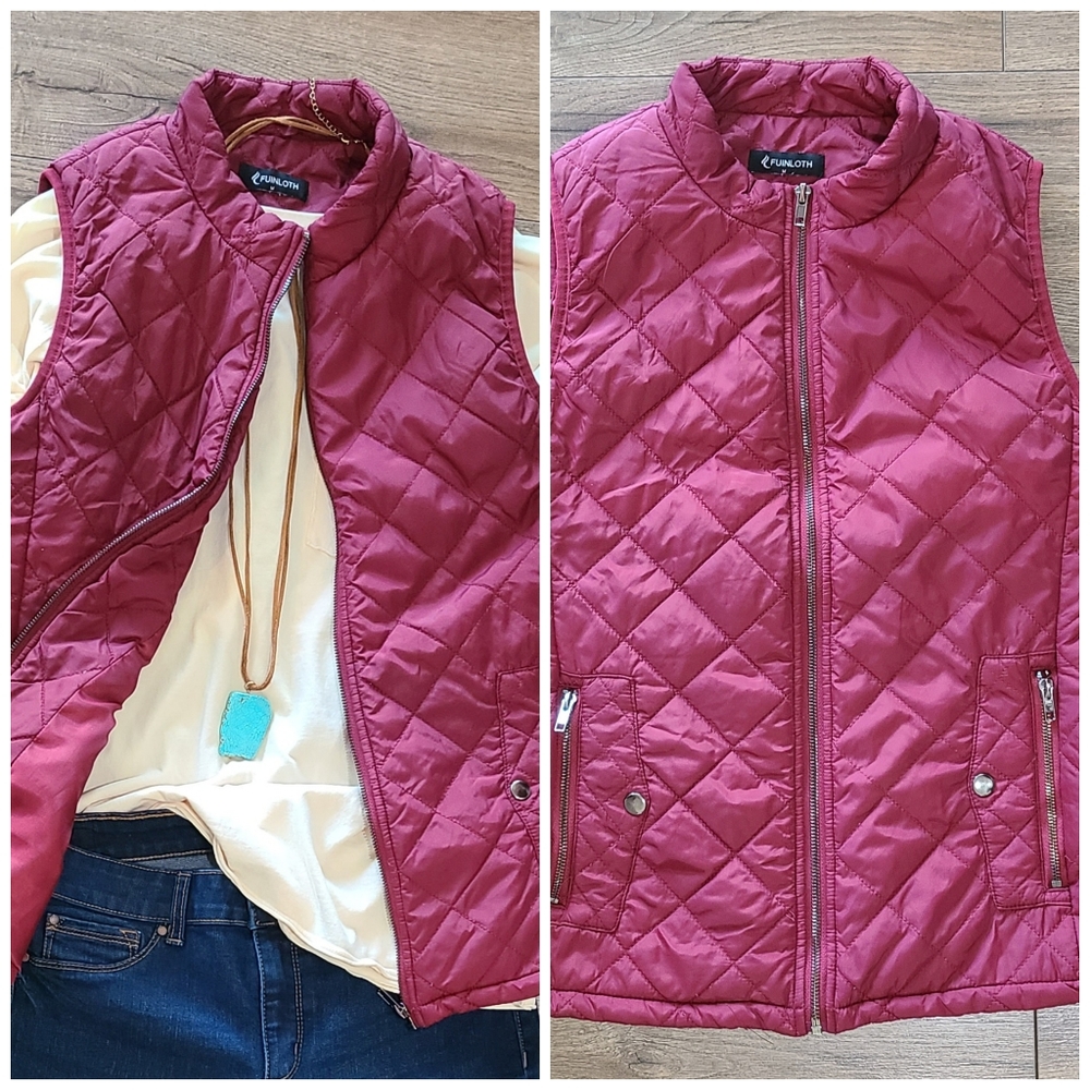 Barely Worn-  NearlyNew - FUINLOTH - Burgundy Puffy Vest - size M - Super Cute